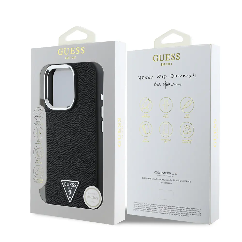 iPhone 14 Pro Max MagSafe Uyumlu Kılıf - Guess Grained Triangle