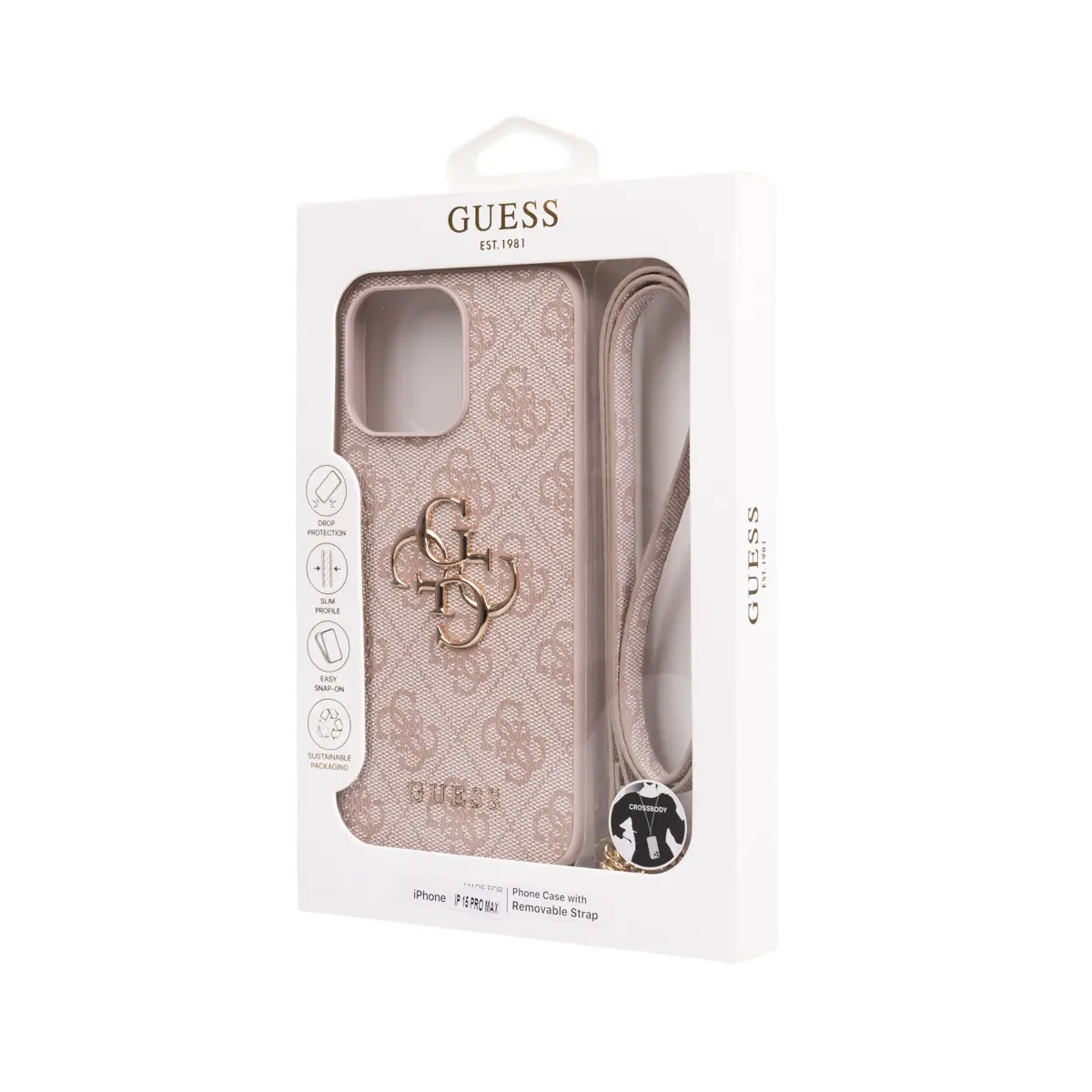 iPhone 14 Pro Max PU Deri Çapraz Askılı Kılıf - Guess 4G Metal Logo