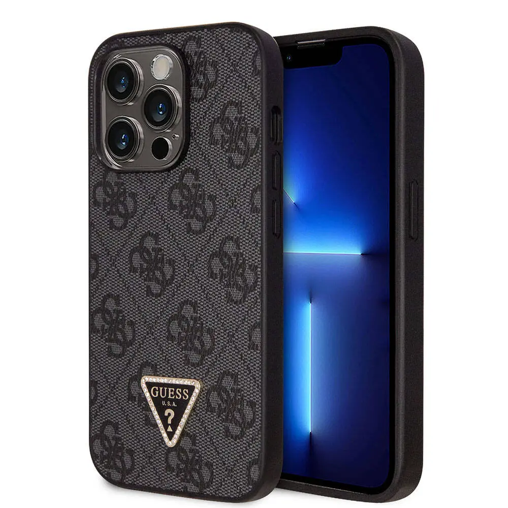 iPhone 14 Pro Max Kılıf, Lisanslı PU Deri Taşlı Üçgen Logo - Guess 4G