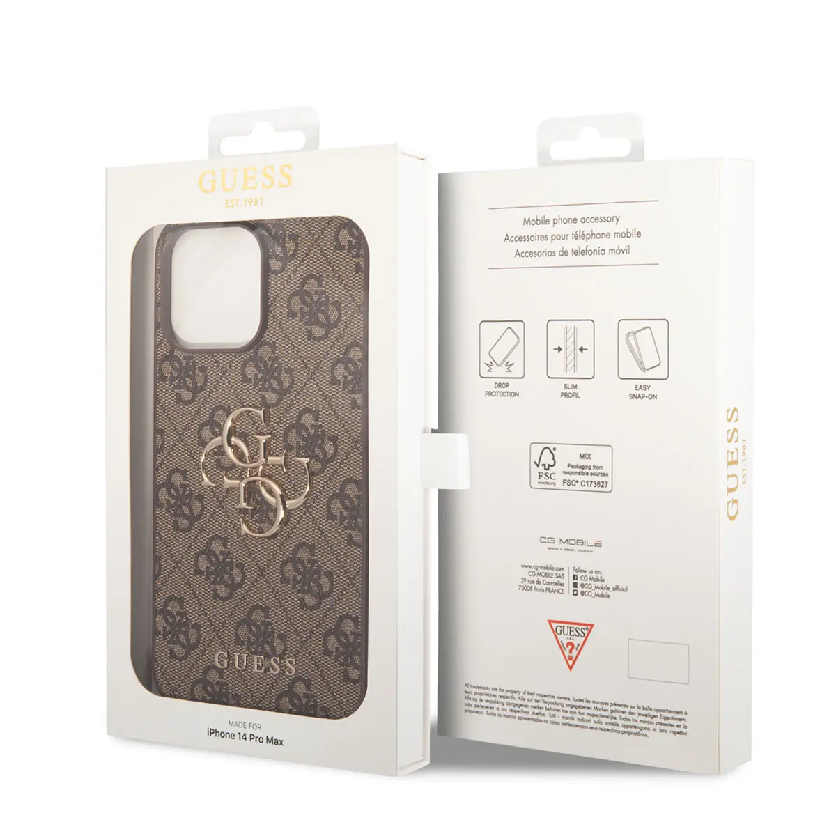 iPhone 14 Pro Max PU Deri Kılıf, Büyük Metal Logo - Guess