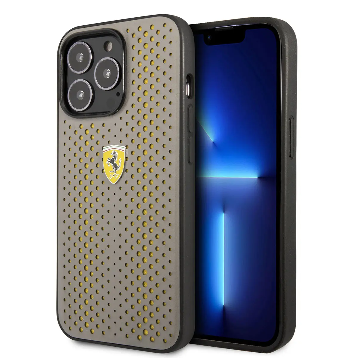 iPhone 14 Pro Max Deri Kılıf, Sarı Noktalı Tasarım - Ferrari