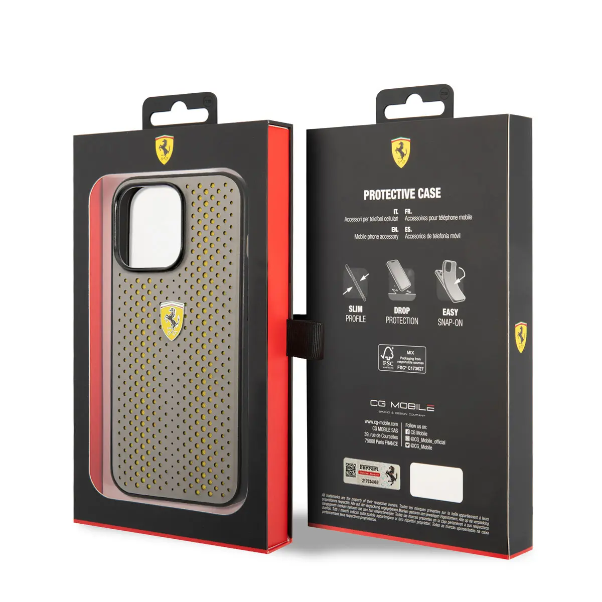 iPhone 14 Pro Max Deri Kılıf, Sarı Noktalı Tasarım - Ferrari