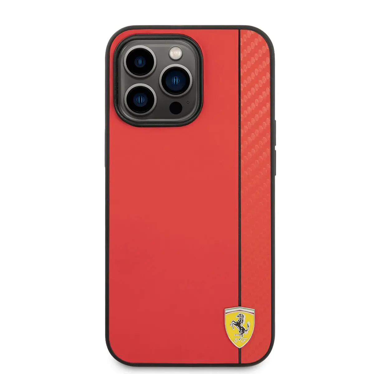 iPhone 14 Pro Max MagSafe Uyumlu PU Deri Kılıf - Ferrari Karbon Şeritli