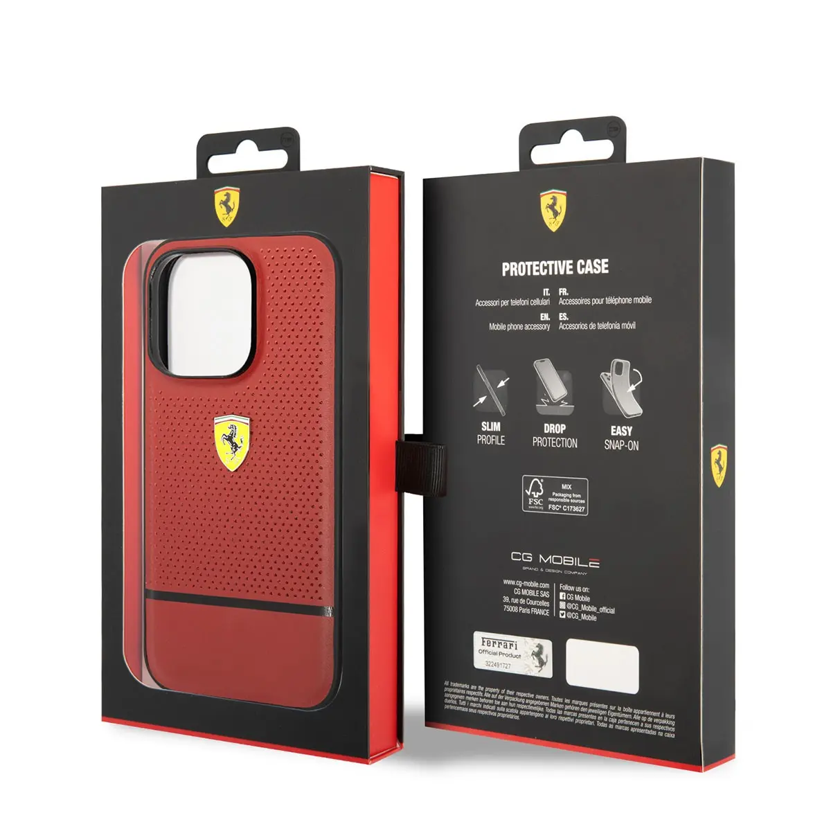 iPhone 14 Pro Max Ferrari Lisanslı Deri Kılıf, Delikli ve Çizgili Tasarım