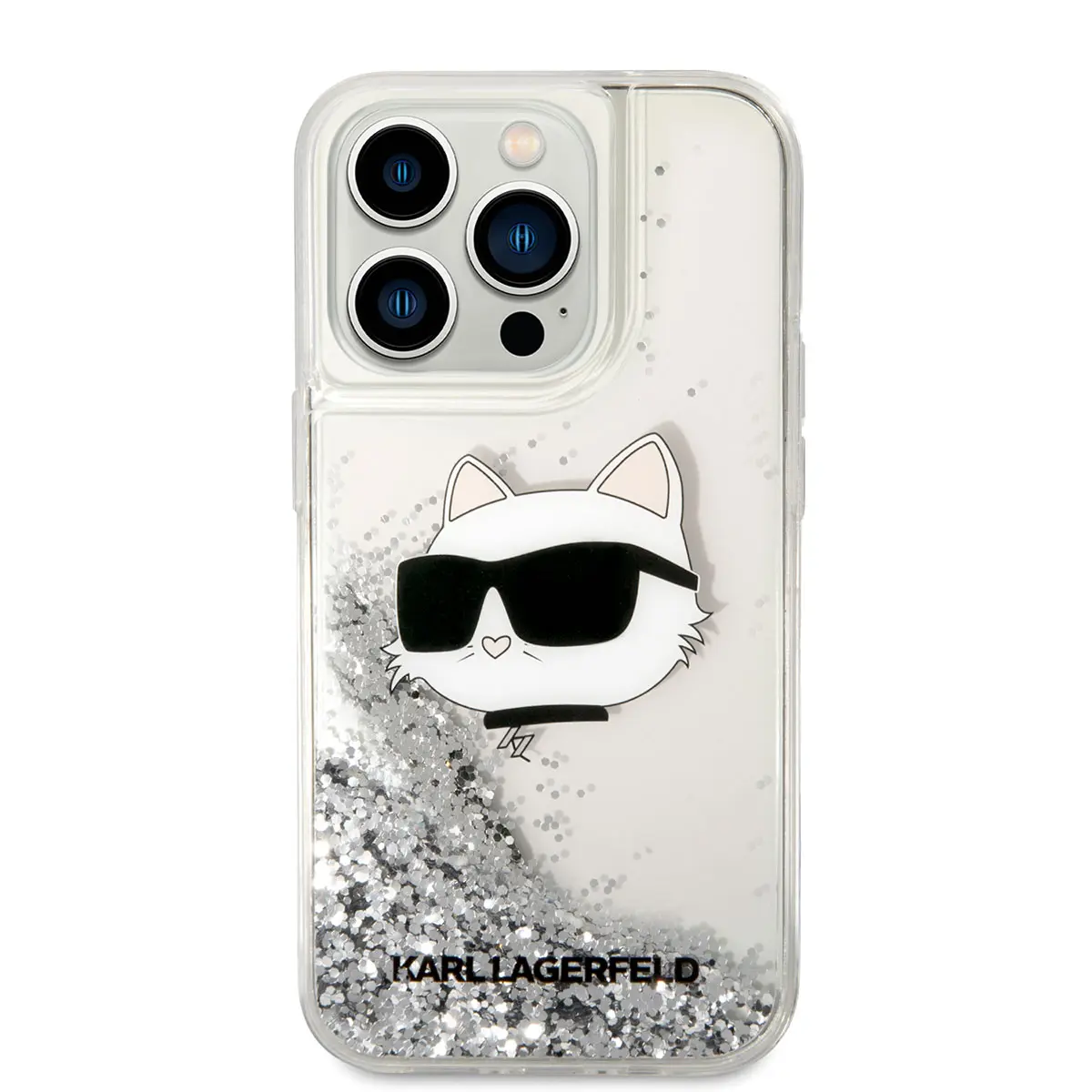 iPhone 14 Pro Max Sıvılı Simli Choupette Head Kılıf - Karl Lagerfeld