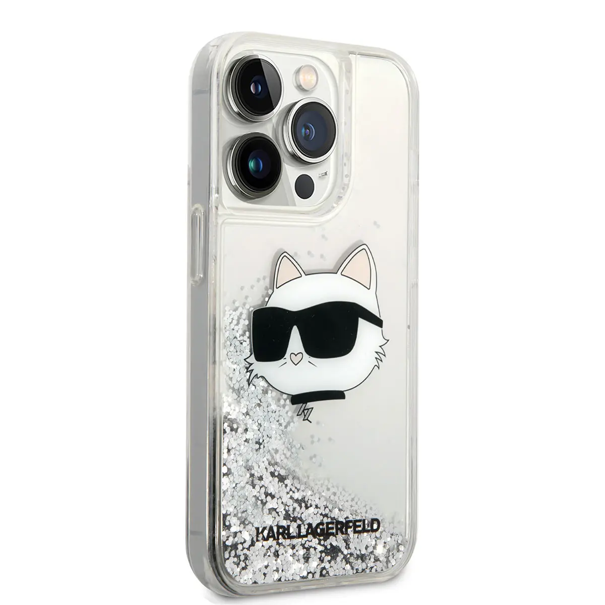 iPhone 14 Pro Max Sıvılı Simli Choupette Head Kılıf - Karl Lagerfeld
