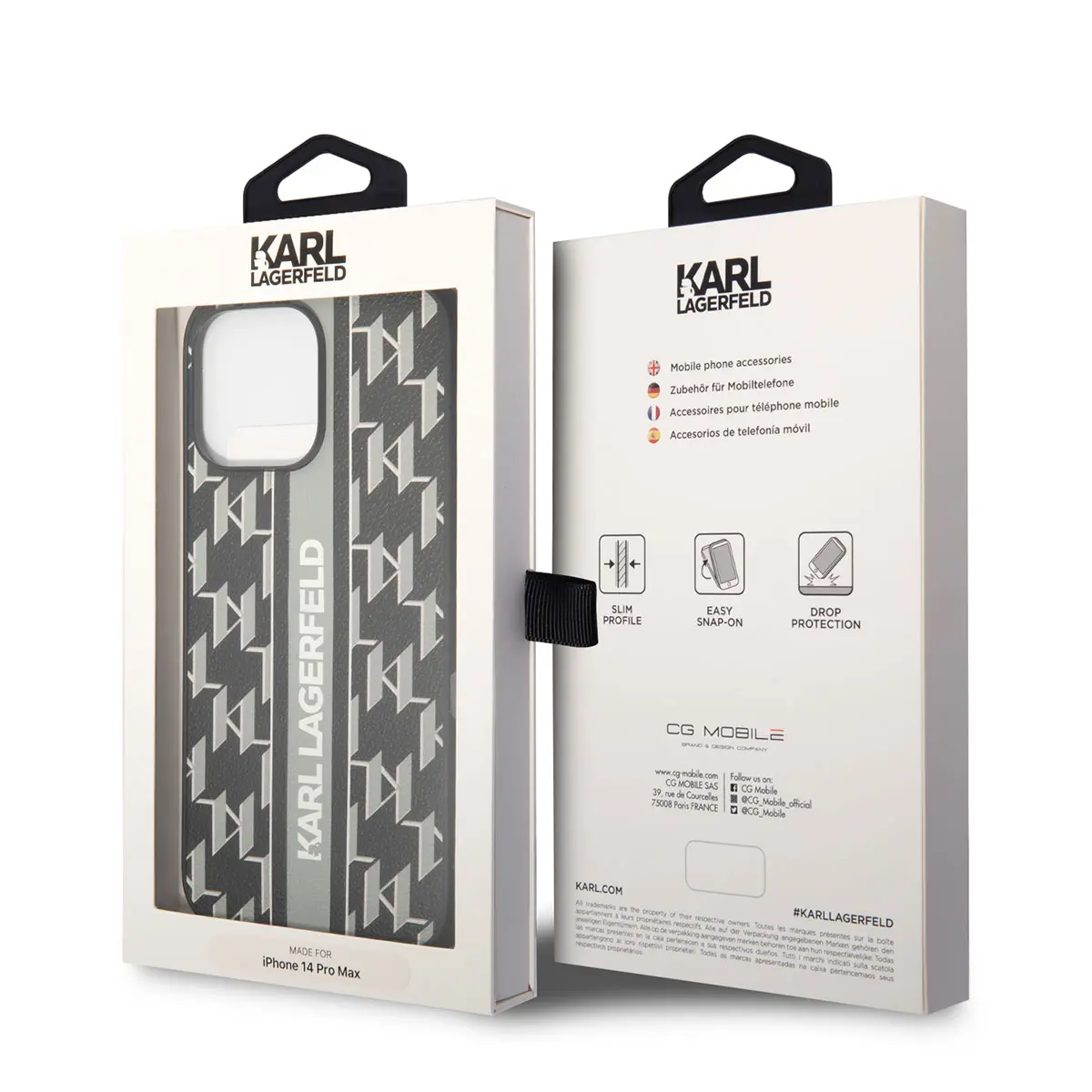 iPhone 14 Pro Max Suni Deri Şerit Dizayn Kılıf - Karl Lagerfeld