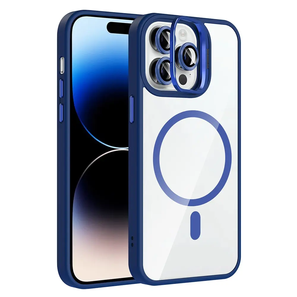 iPhone 14 Pro Max MagSafe Uyumlu Standlı Şeffaf Kılıf - Zore Etro
