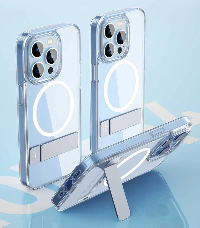 iPhone 14 Pro Max MagSafe Uyumlu Standlı Şeffaf Kılıf - Wiwu Aurora