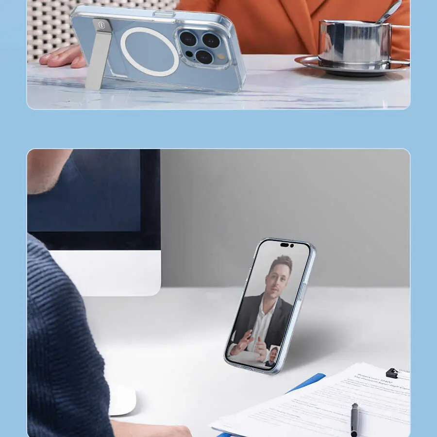 iPhone 14 Pro Max MagSafe Uyumlu Standlı Şeffaf Kılıf - Wiwu Aurora