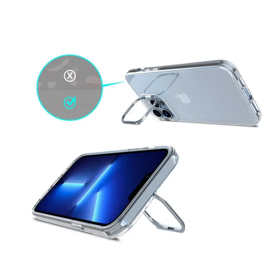 iPhone 14 Pro Max Şeffaf Kılıf, Metal Kamera Standlı - Zore Skuba
