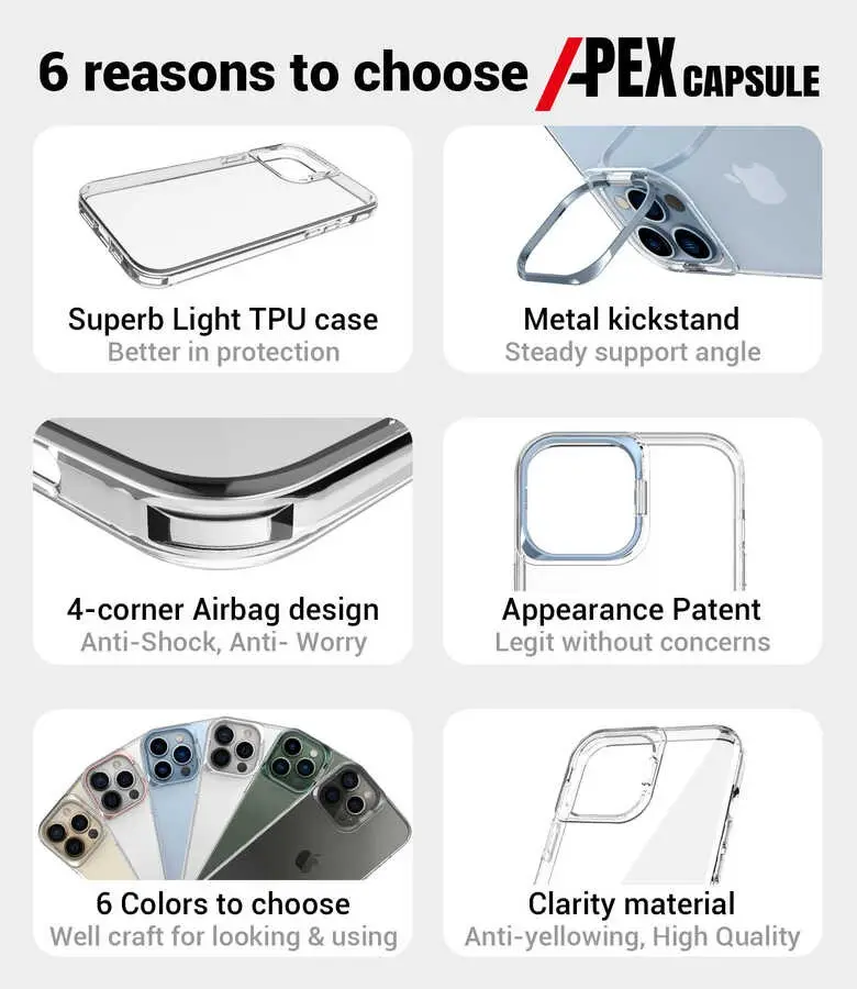 iPhone 14 Pro Max Şeffaf Kılıf, Metal Kamera Standlı - Zore Skuba