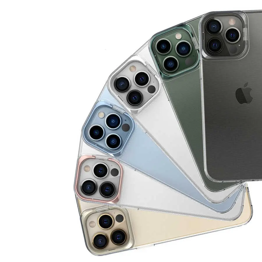 iPhone 14 Pro Max Şeffaf Kılıf, Metal Kamera Standlı - Zore Skuba