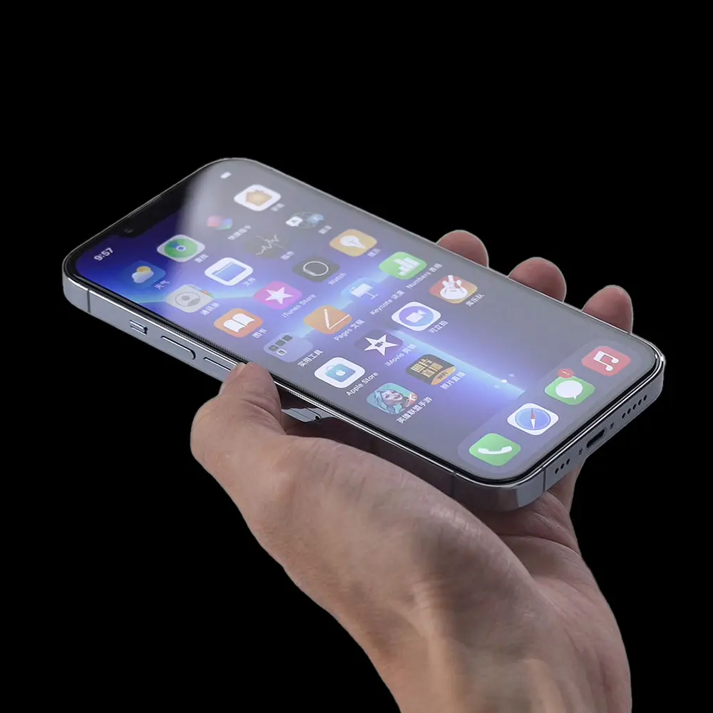 iPhone 14 Pro Max Hizalama Aparatlı 9H Cam Ekran Koruyucu - Zore Hadid Glass