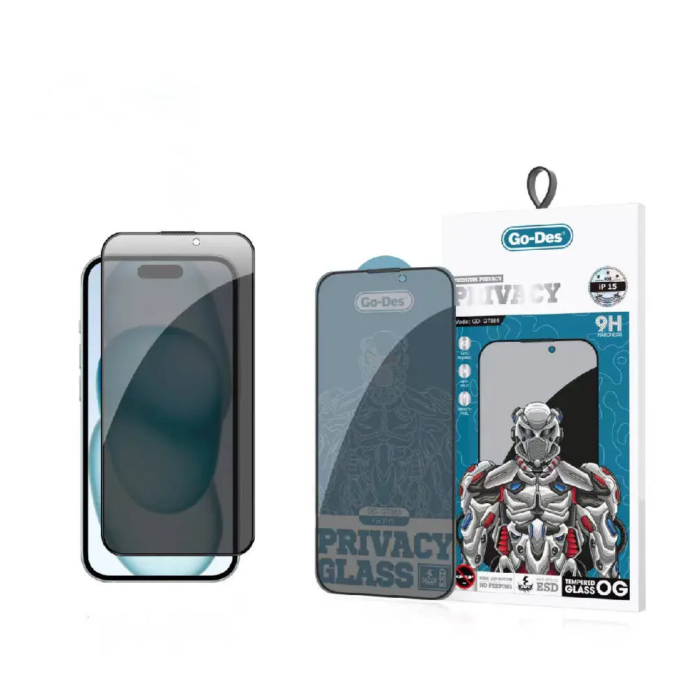 iPhone 15 Full Cover 9D Gizlilik Temperli Cam Ekran Koruyucu - Go Des
