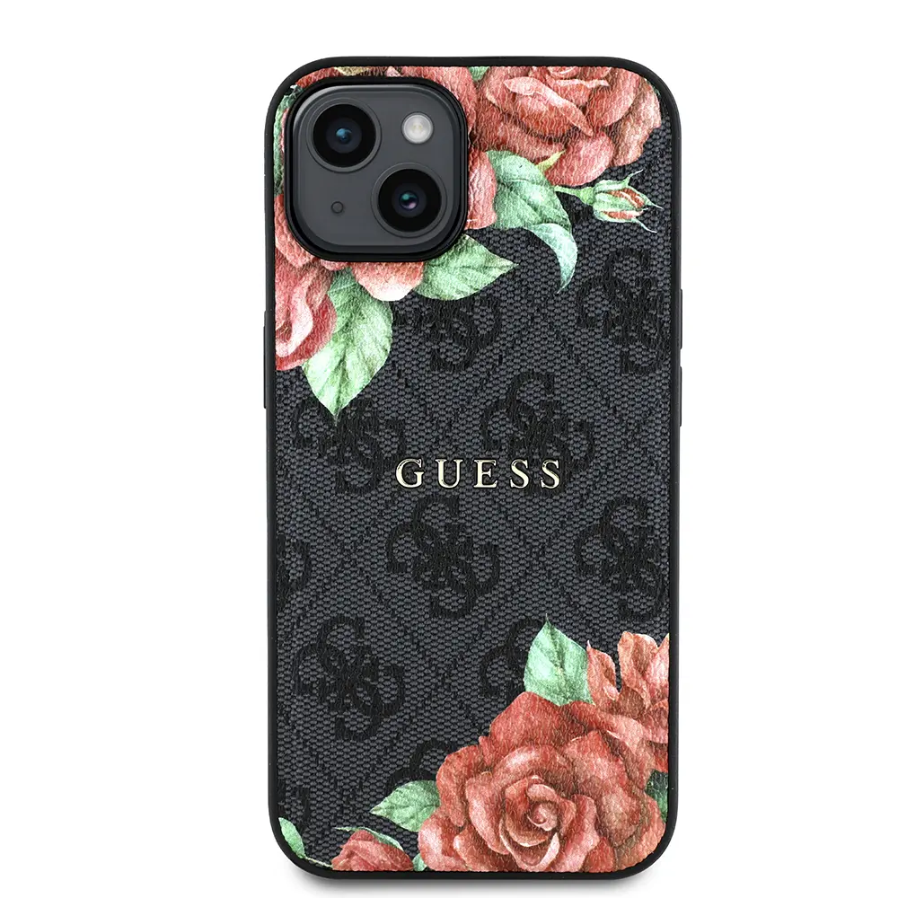 iPhone 15 MagSafe Uyumlu Gül Baskılı Kılıf - Guess 4G Logolu