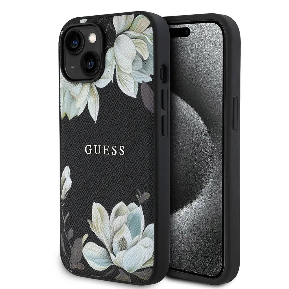 iPhone 15 MagSafe Uyumlu Çiçek Tasarımlı Kılıf - Guess Lisanslı