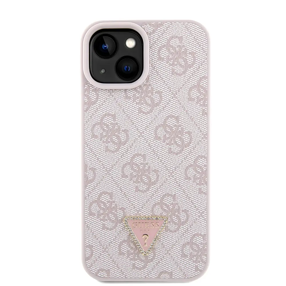 iPhone 15 Kılıf, Taşlı Metal Üçgen Logolu Askılı - Guess 4G