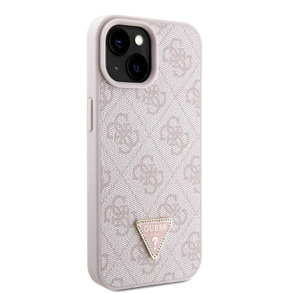 iPhone 15 Kılıf, Taşlı Metal Üçgen Logolu Askılı - Guess 4G