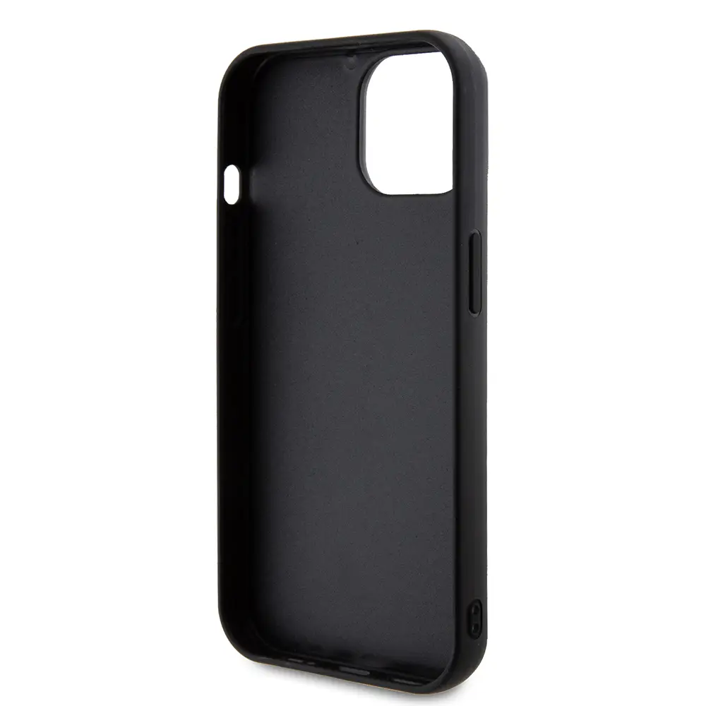 iPhone 15 PU Deri Kapitone Kılıf, Metal Yazı Logolu - Guess