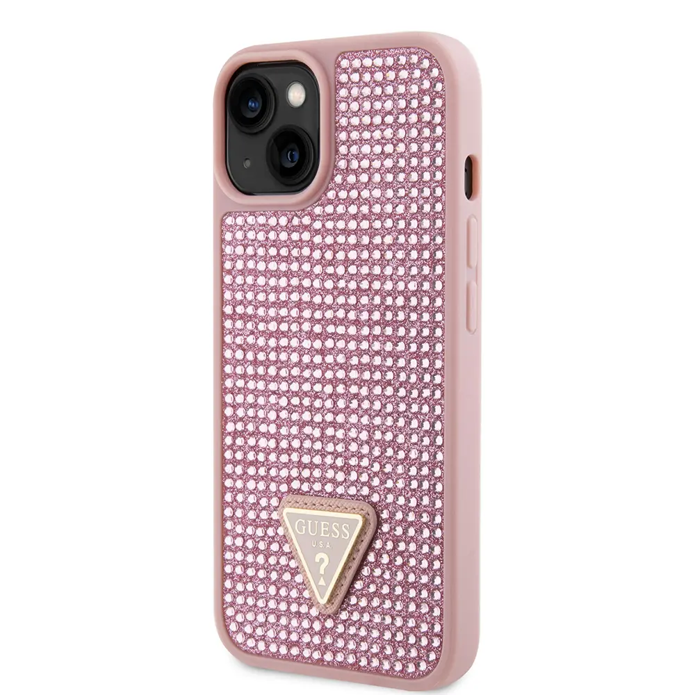 iPhone 15 Taşlı Arka Yüzey Üçgen Logolu Kılıf - Guess Lisanslı