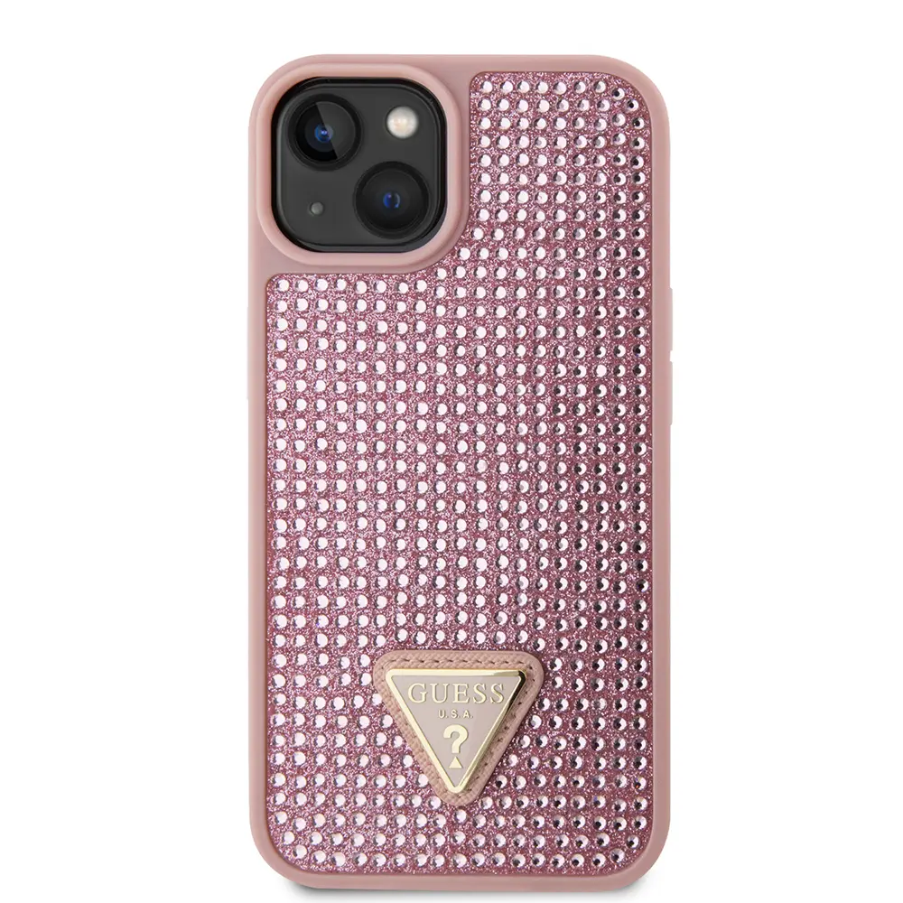 iPhone 15 Taşlı Arka Yüzey Üçgen Logolu Kılıf - Guess Lisanslı