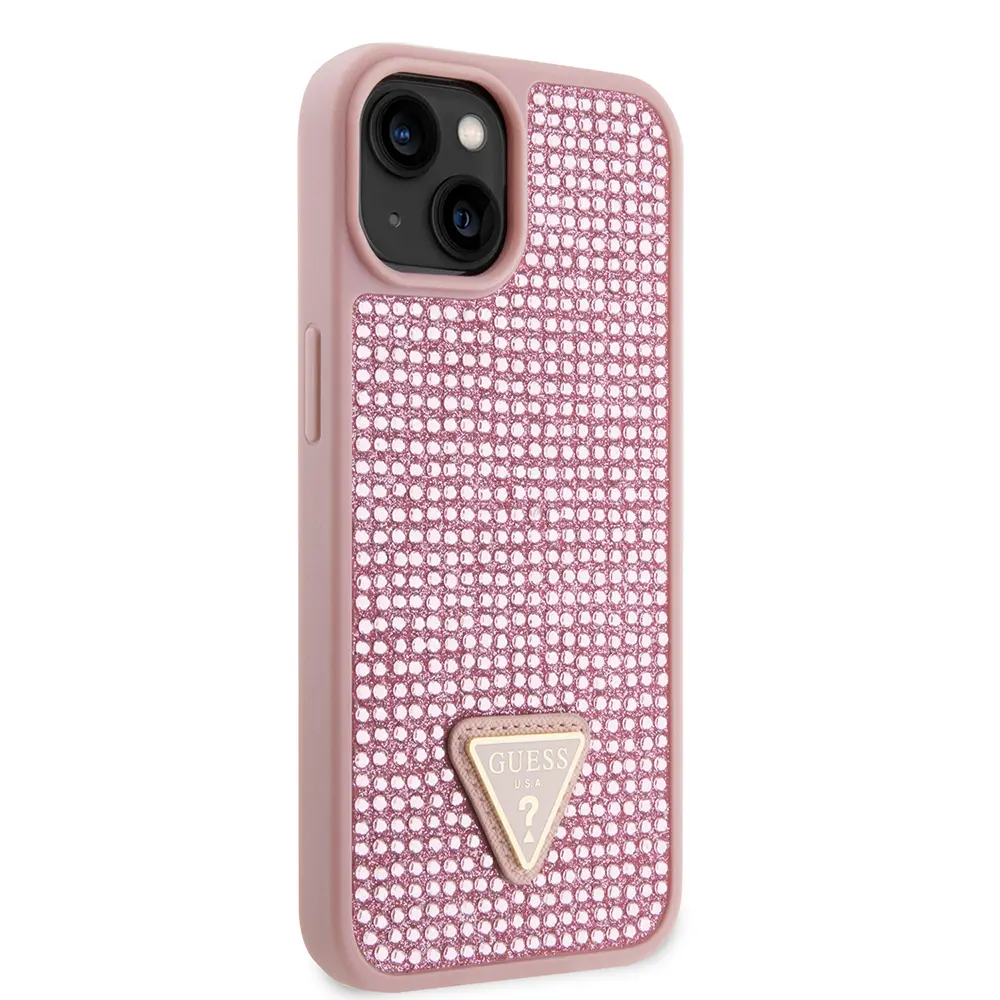 iPhone 15 Taşlı Arka Yüzey Üçgen Logolu Kılıf - Guess Lisanslı