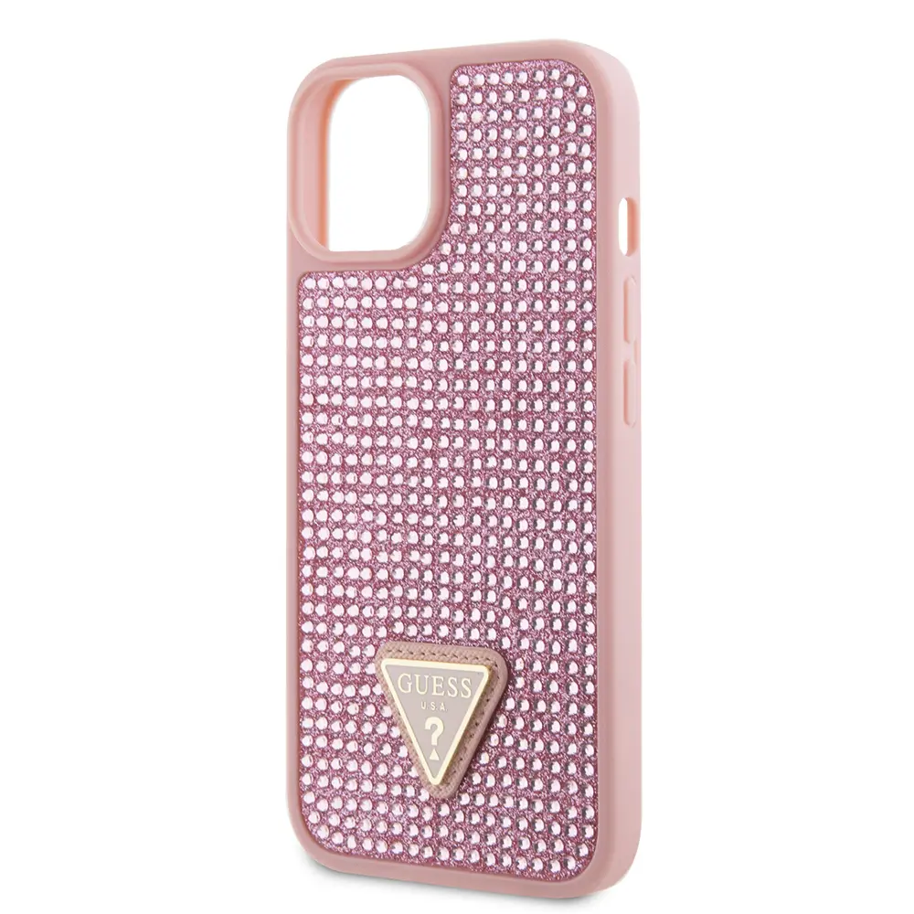 iPhone 15 Taşlı Arka Yüzey Üçgen Logolu Kılıf - Guess Lisanslı