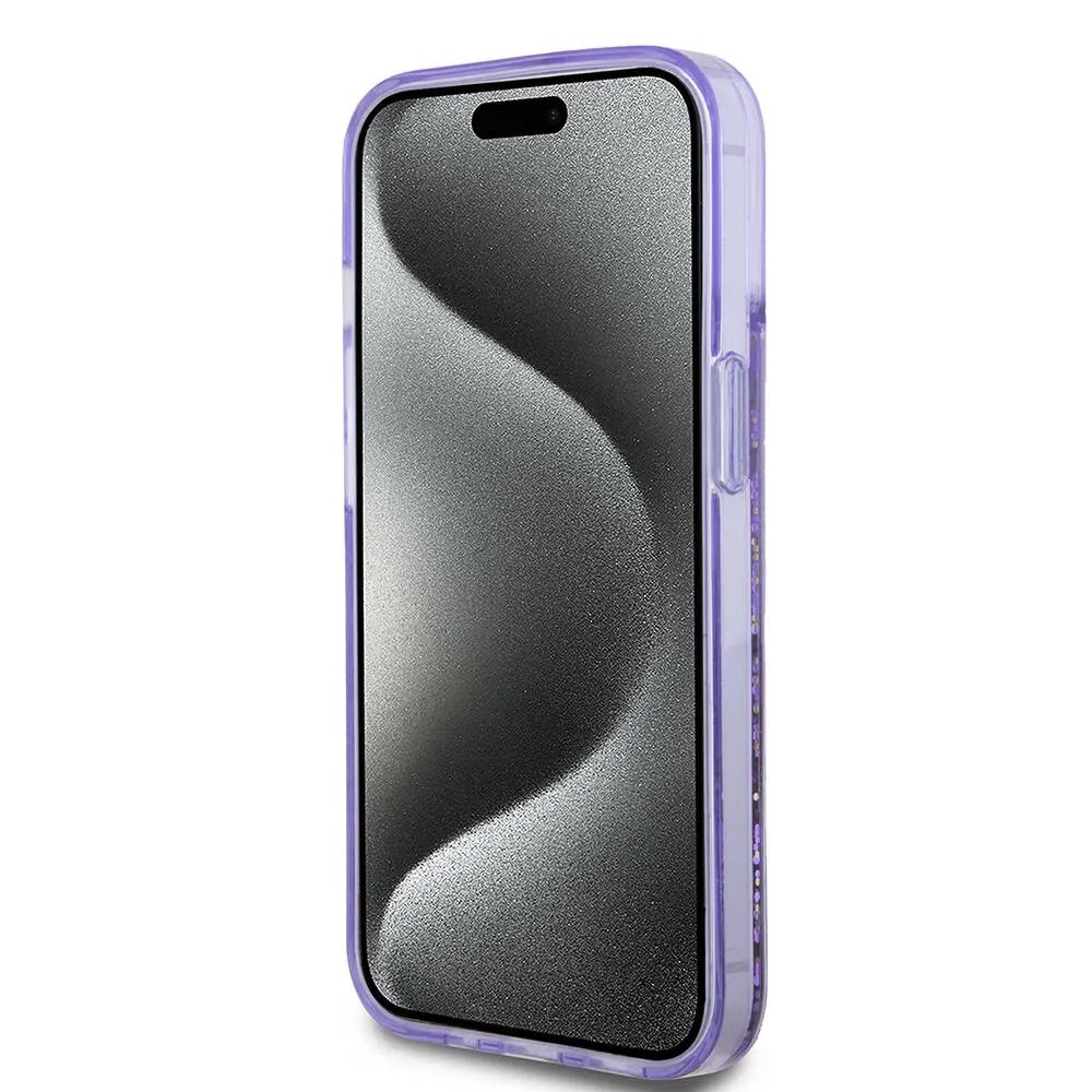 iPhone 15 Şeffaf Sıvılı Simli Kılıf - Guess Lisanslı
