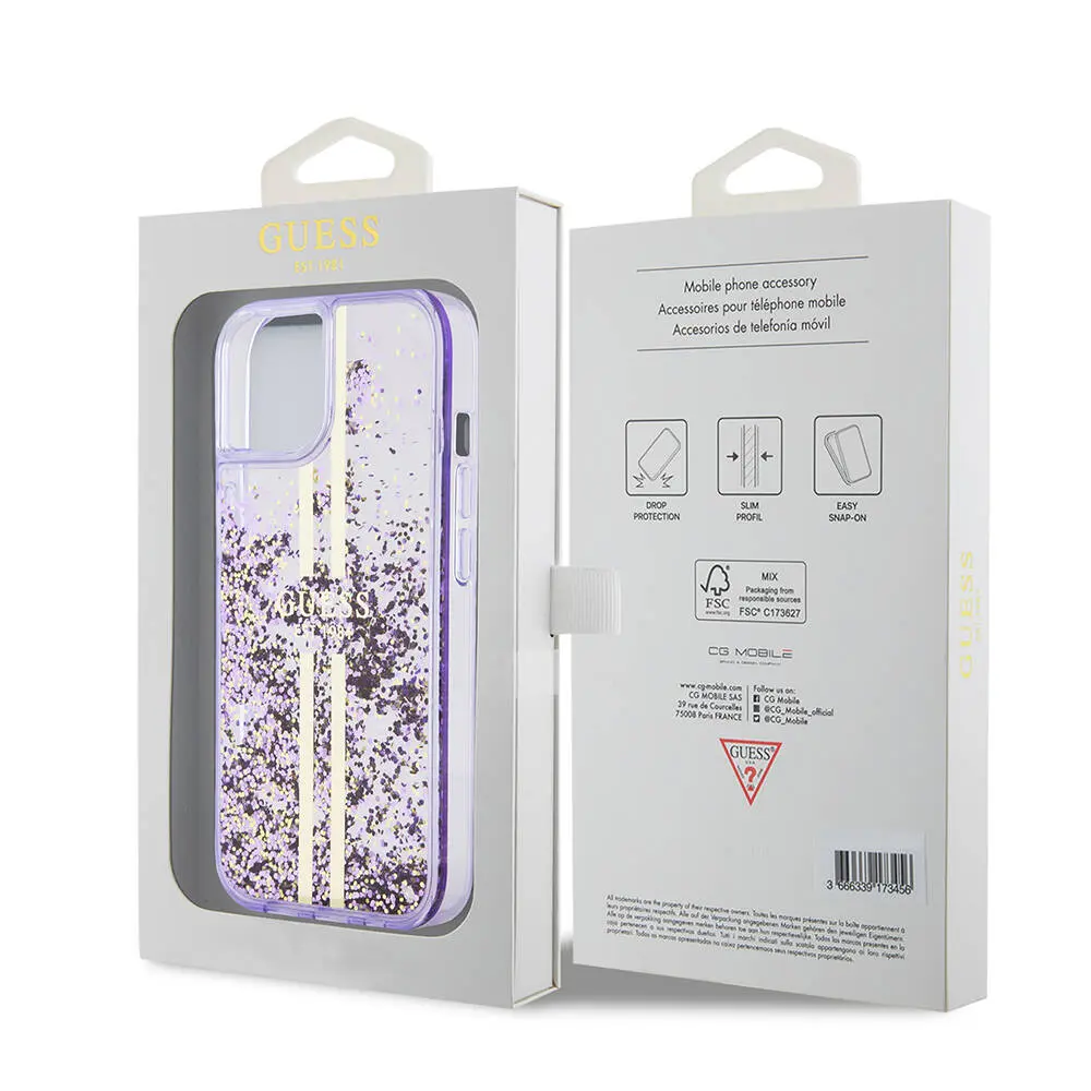 iPhone 15 Şeffaf Sıvılı Simli Kılıf - Guess Lisanslı