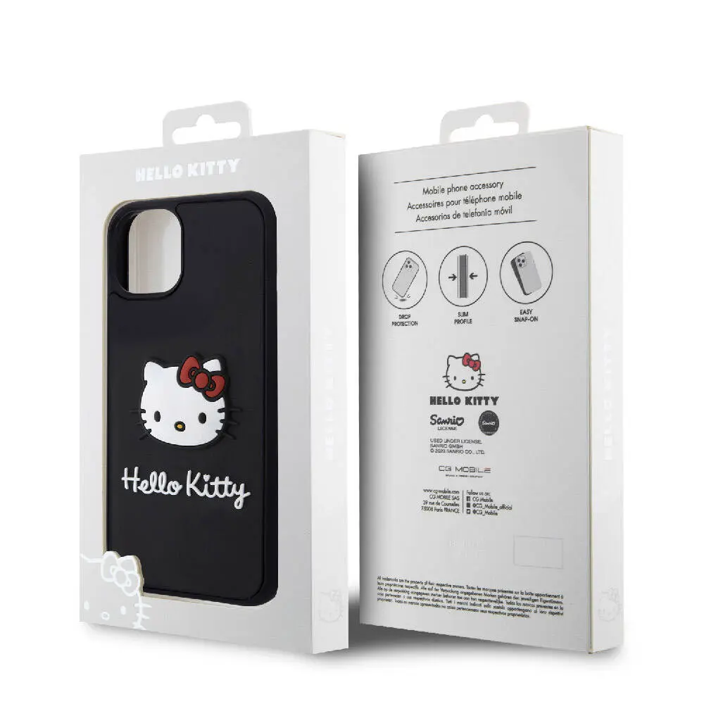 iPhone 15 Hello Kitty Lisanslı Kılıf, Siyah 3D Tasarım