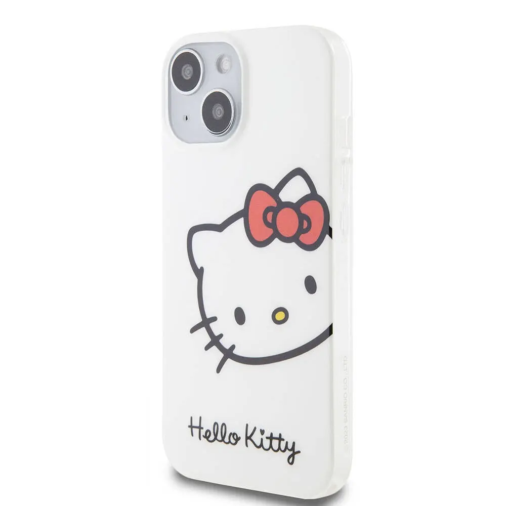 iPhone 15 Hello Kitty Lisanslı Kılıf, Kitty Head Logolu - Beyaz
