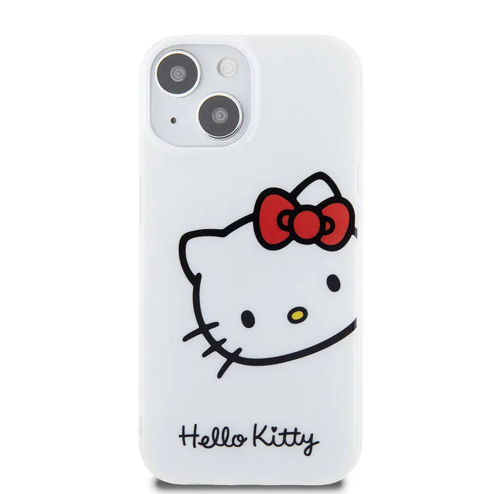 iPhone 15 Hello Kitty Lisanslı Kılıf, Kitty Head Logolu - Beyaz