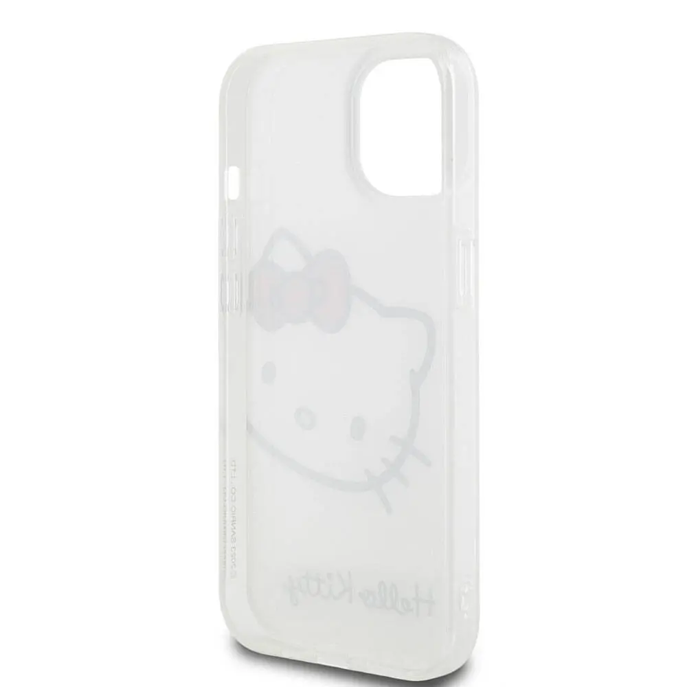 iPhone 15 Hello Kitty Lisanslı Kılıf, Kitty Head Logolu - Beyaz