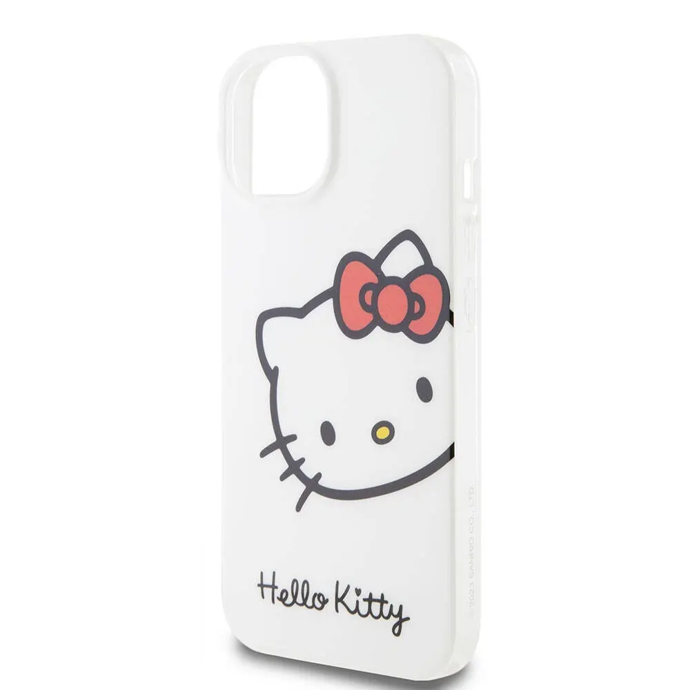 iPhone 15 Hello Kitty Lisanslı Kılıf, Kitty Head Logolu - Beyaz