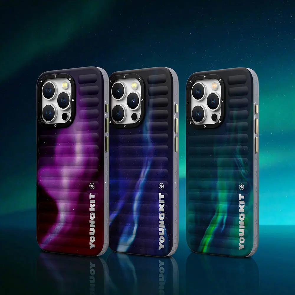 iPhone 15 Kuzey Işıkları Desenli Kılıf - Youngkit Aurora Serisi