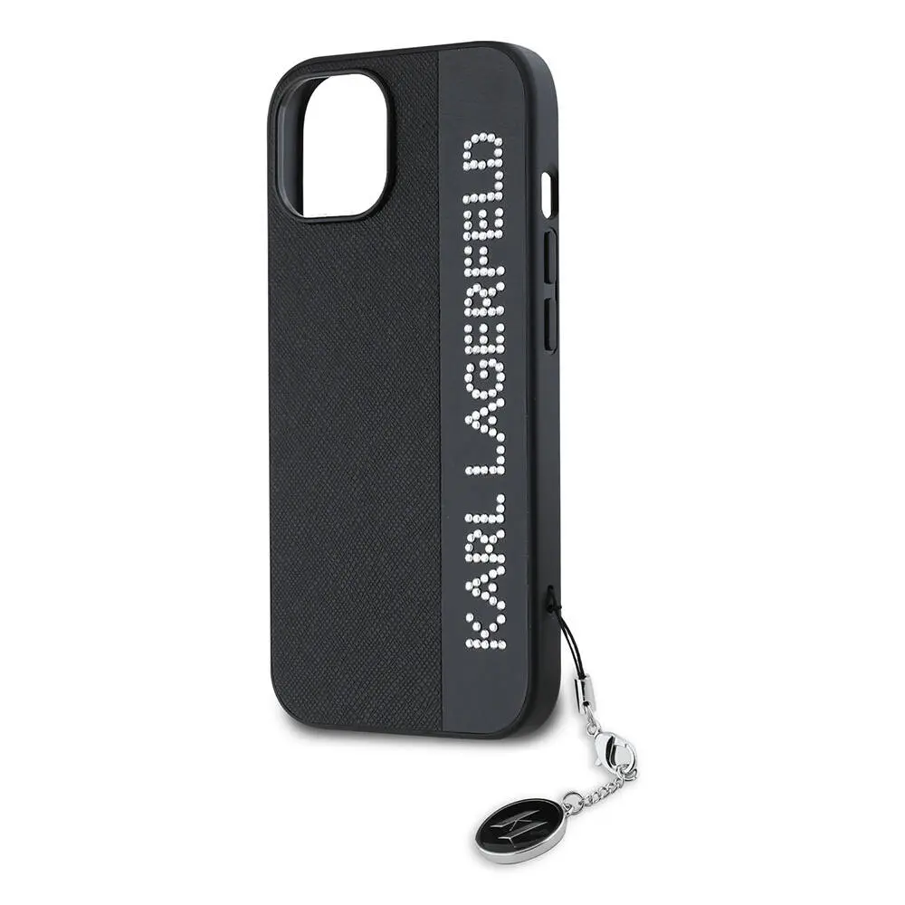 iPhone 15 Uyumlu Taşlı Saffiano Kılıf - Karl Lagerfeld Anahtarlıklı