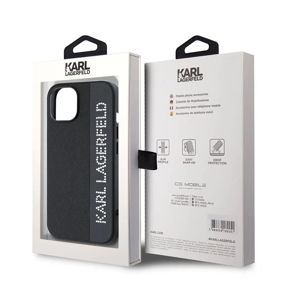 iPhone 15 Uyumlu Taşlı Saffiano Kılıf - Karl Lagerfeld Anahtarlıklı