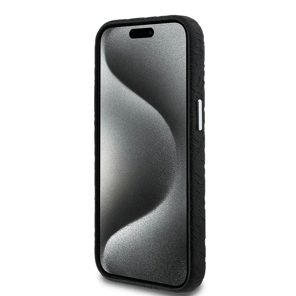 iPhone 15 PU Deri Metal Logolu Kılıf - Karl Lagerfeld