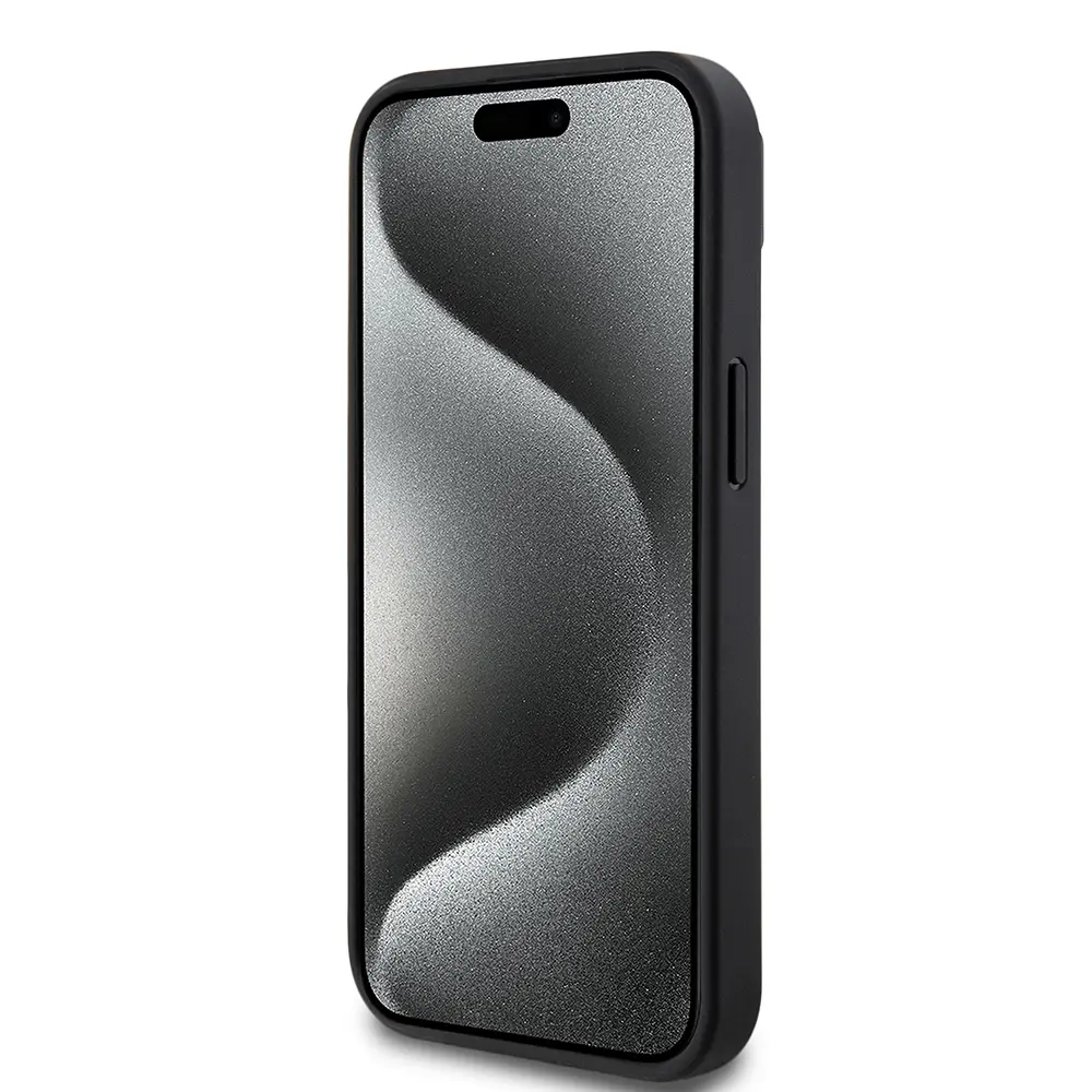 iPhone 15 Lacoste Lisanslı PU Pike Desenli Kılıf, Siyah, Type-C Kablo Hediyeli