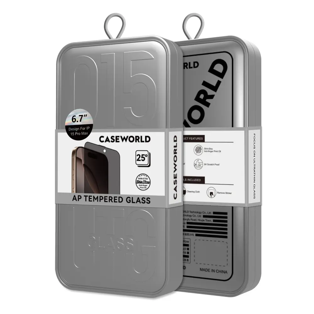 iPhone 15 Plus 0.25mm Privacy 3D Temperli Cam Ekran Koruyucu - CaseWorld