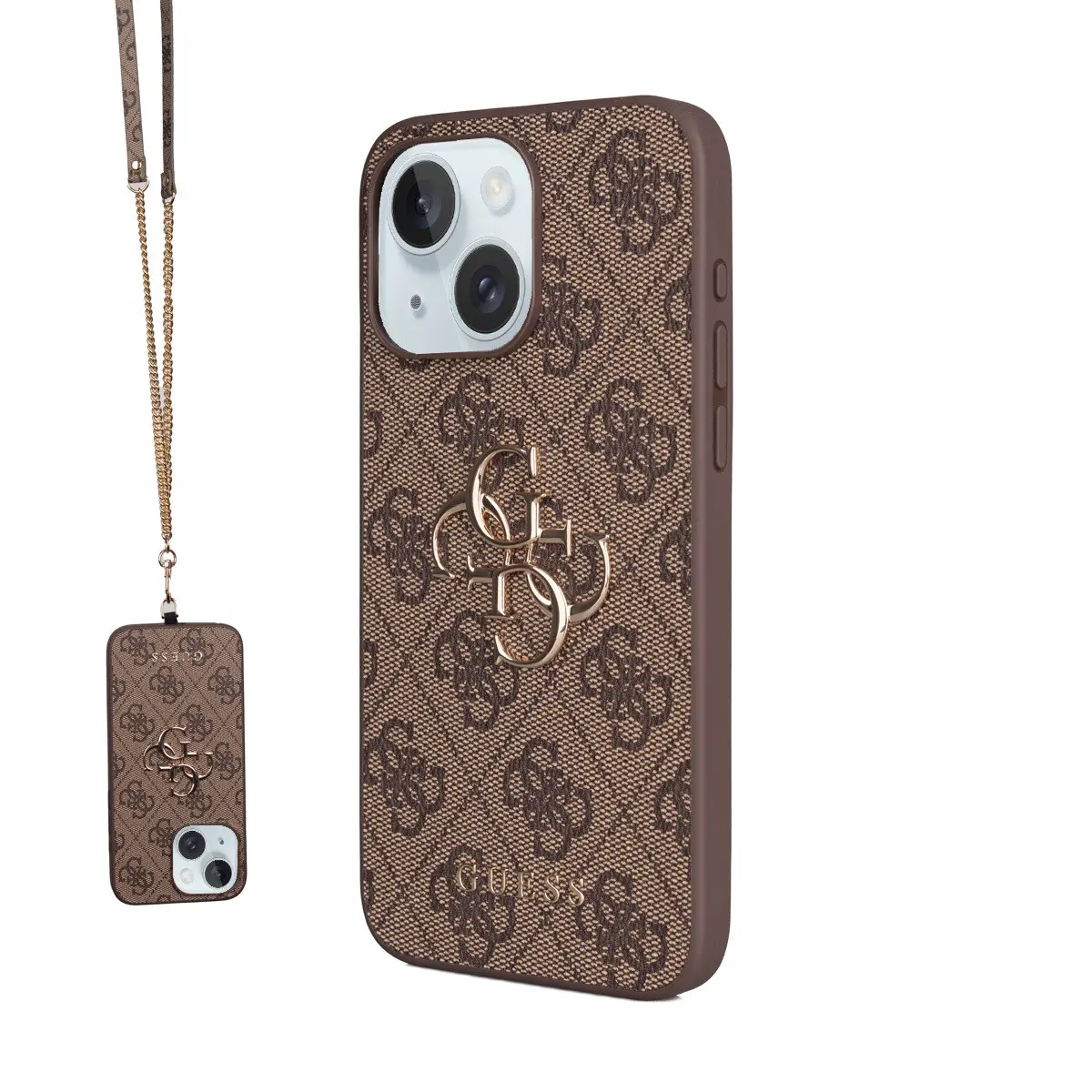 iPhone 15 Plus Çapraz Askılı PU Deri Kılıf - Guess 4G Metal Logo