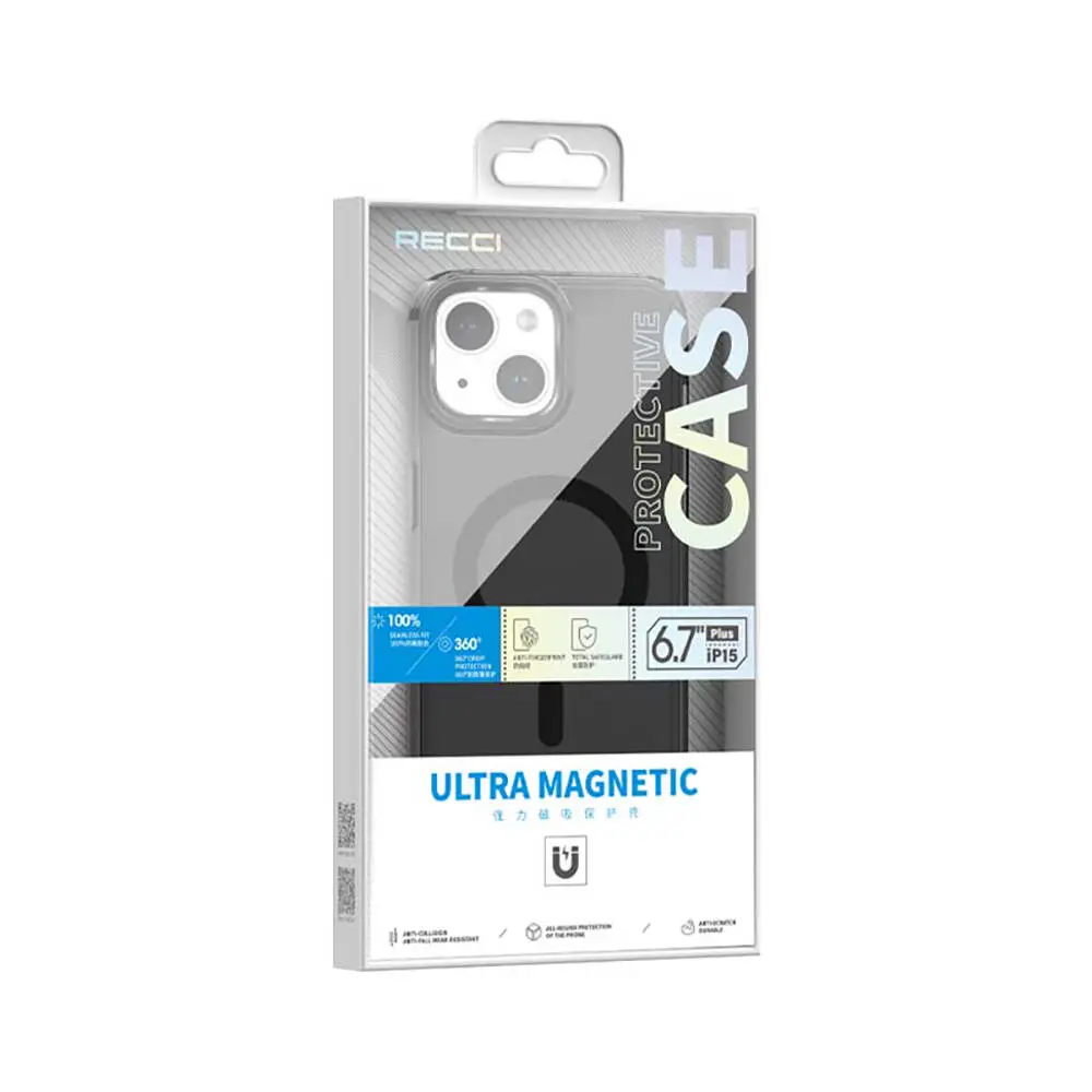 iPhone 15 Plus MagSafe Uyumlu Şeffaf Kılıf - Recci Crystal Color