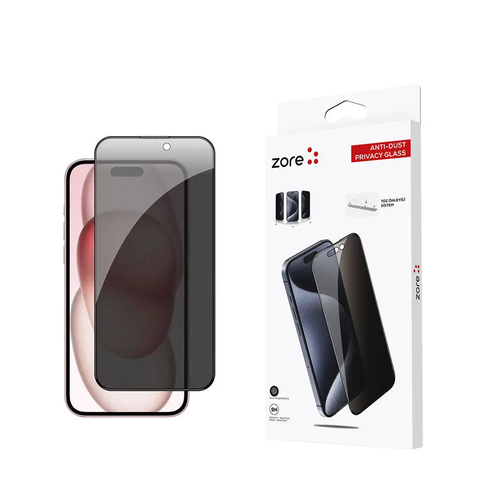 iPhone 15 Plus Hayalet Temperli Cam Ekran Koruyucu - Zore Anti-Dust Privacy