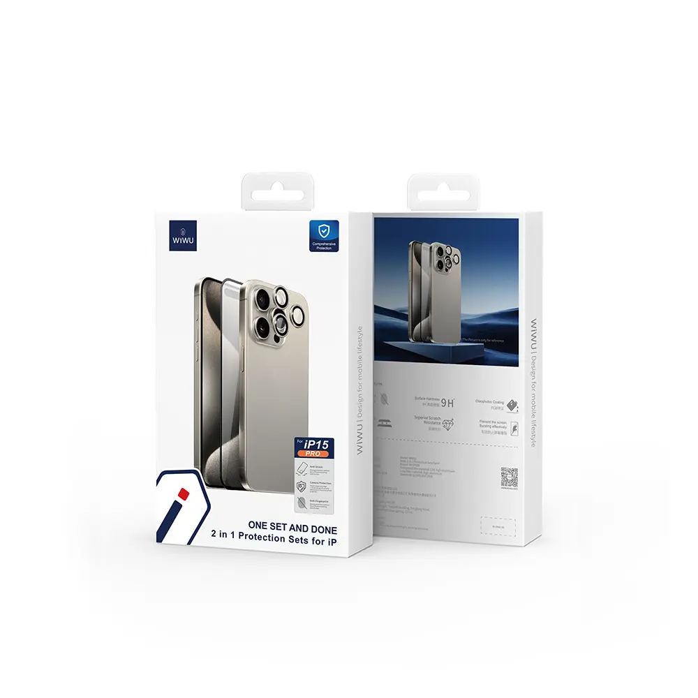 iPhone 15 Pro Temperli Cam Ekran ve Kamera Lens Koruyucu Set - Wiwu Wi-IP002
