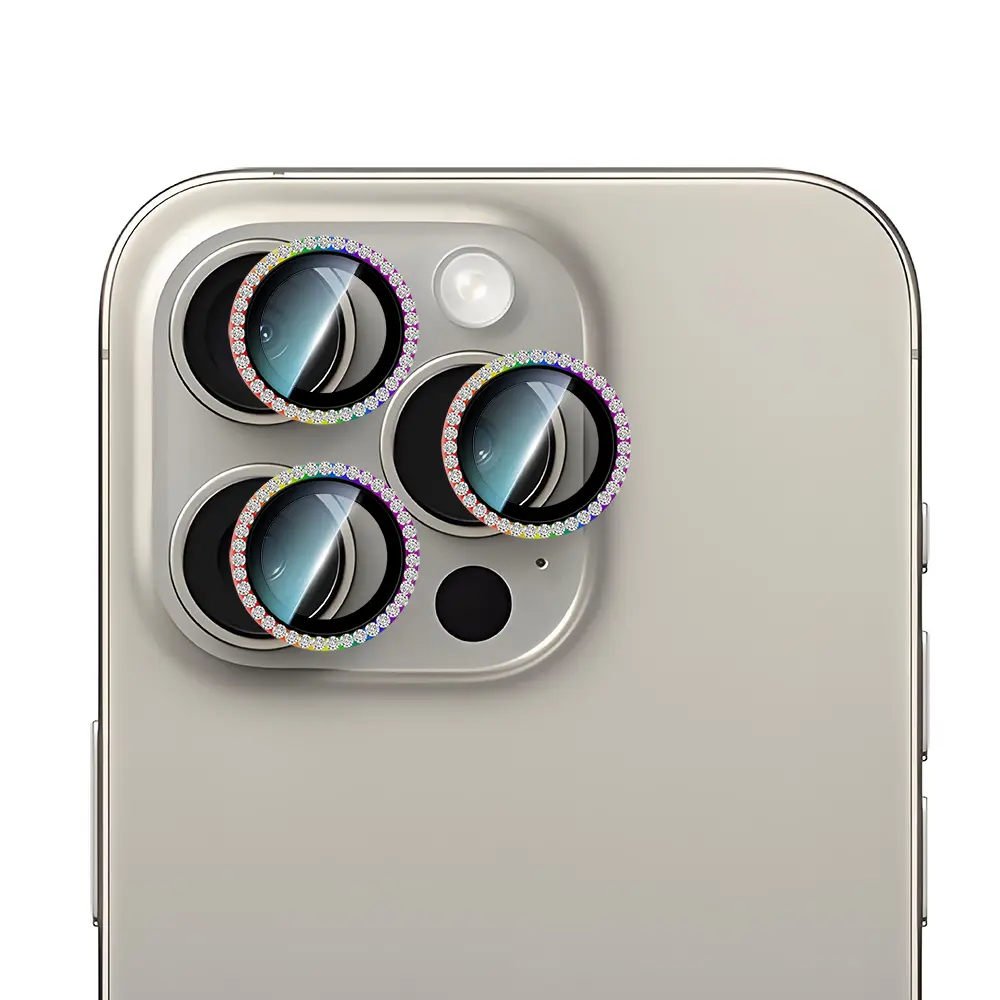 iPhone 15 Pro Taşlı Kamera Lens Koruyucu - CaseWorld Alloy Sparkling Diamond