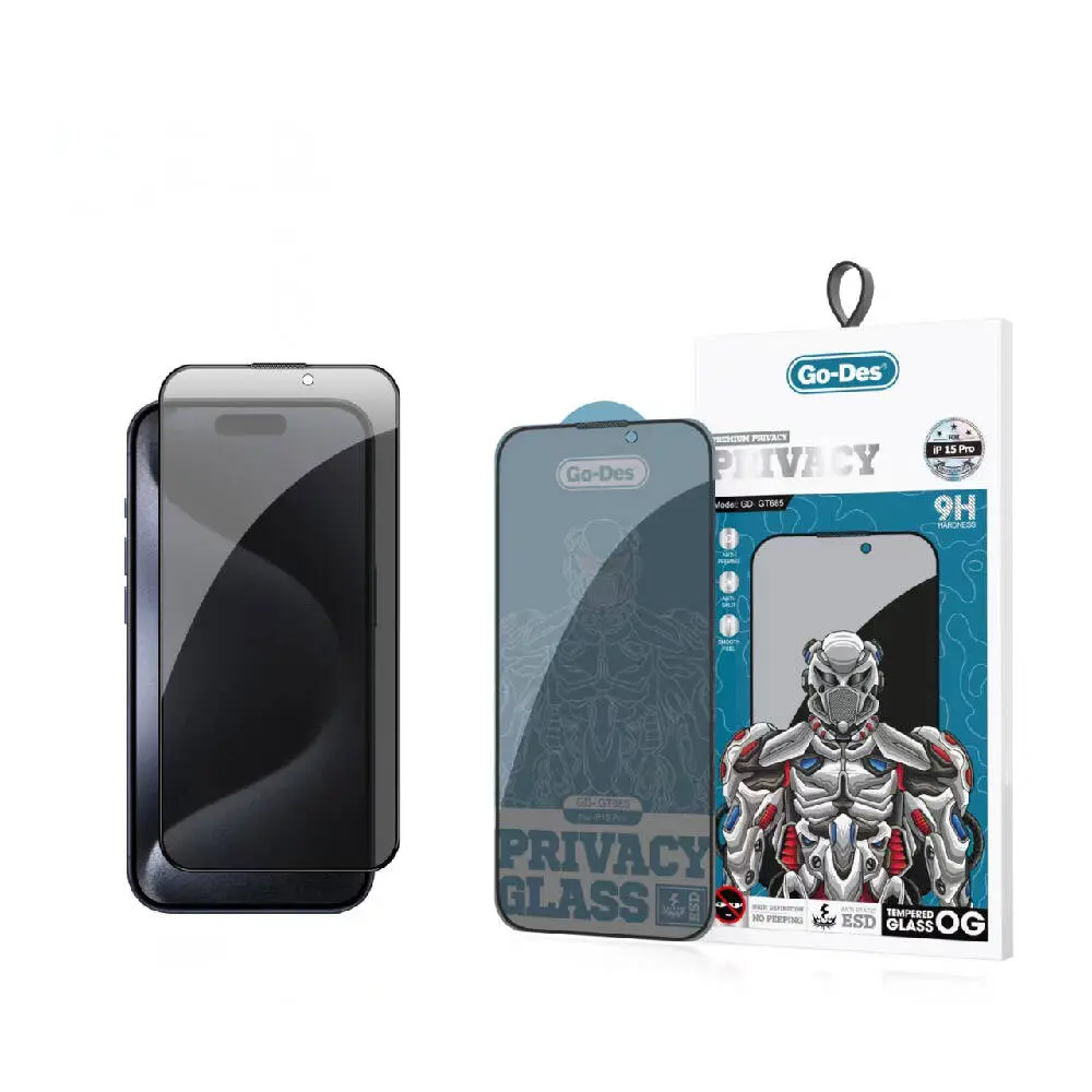 iPhone 15 Pro 9D Full Cover Gizlilik Temperli Cam Ekran Koruyucu - Go Des