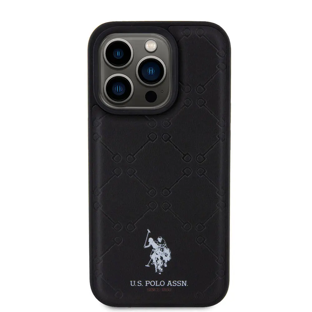 iPhone 15 Pro Suni Deri Kılıf, Lisanslı Desenli - U.S. Polo Assn.