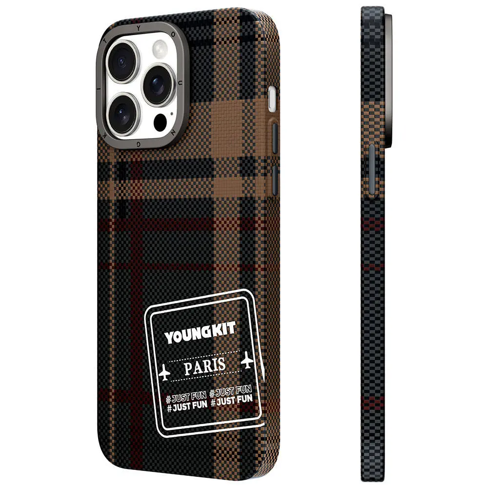 iPhone 15 Pro Ekose Desenli Kılıf - Youngkit Gezhi Serisi