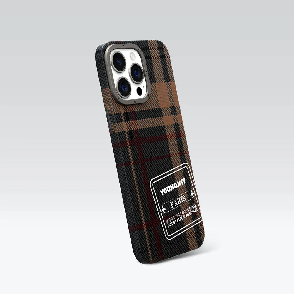 iPhone 15 Pro Ekose Desenli Kılıf - Youngkit Gezhi Serisi